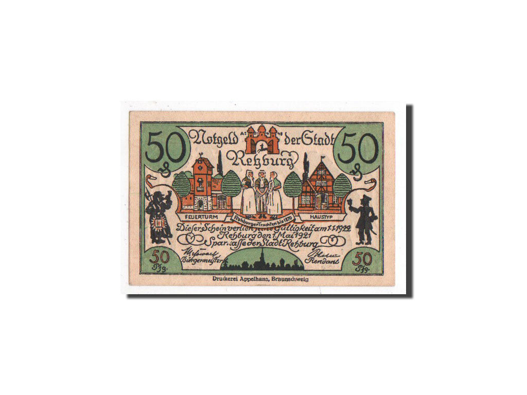 Biljet, Duitsland, Rehburg, 50 Pfennig, personnage 5, 1921, 1921-05-01, NIEUW