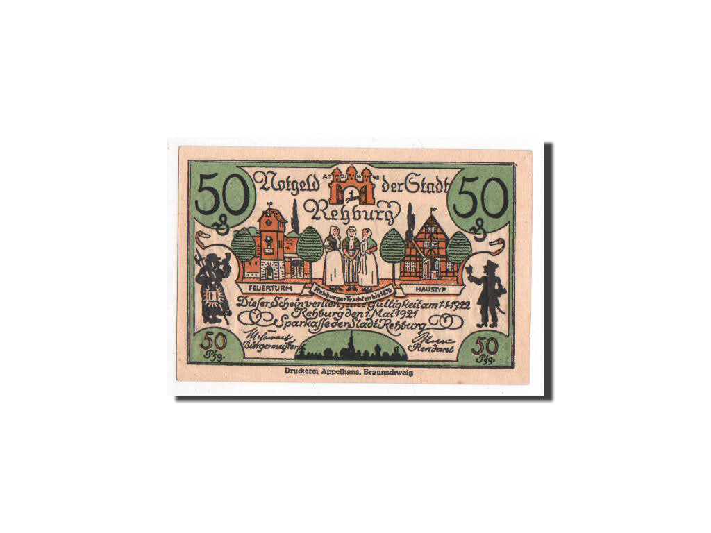 Biljet, Duitsland, Rehburg, 50 Pfennig, personnage 6, 1921, 1921-05-01, NIEUW