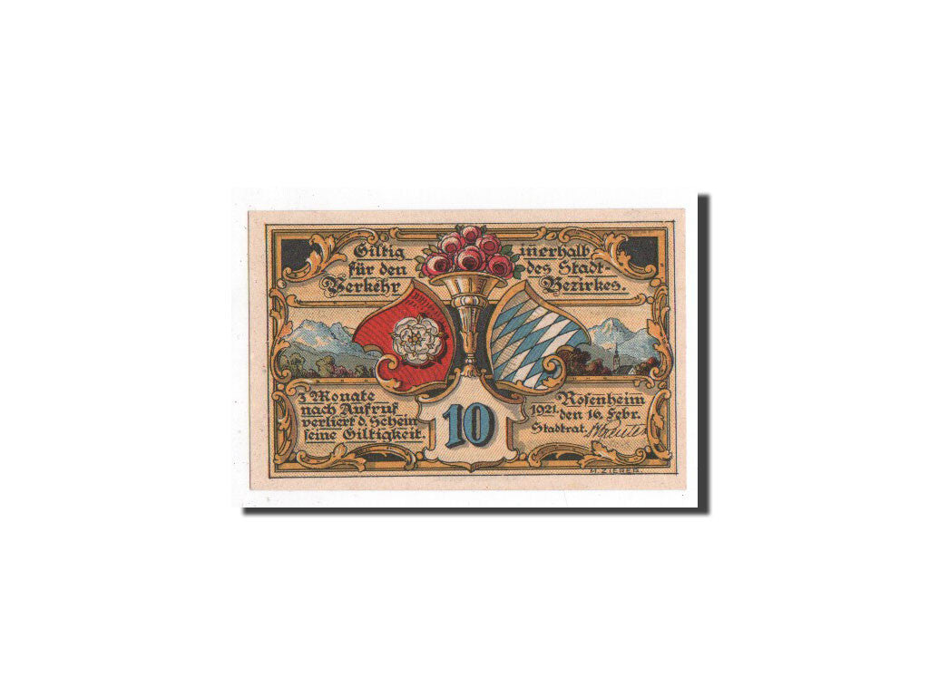 Billet, Allemagne, Rosenheim, 10 Pfennig, Ecusson, 1921, 1921-02-16, NEUF