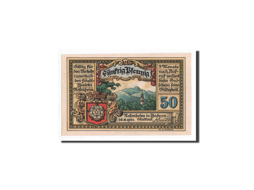 Banknote, Germany, Rosenheim, 50 Pfennig, paysage, 1921, 1921-02-16, UNC(65-70)