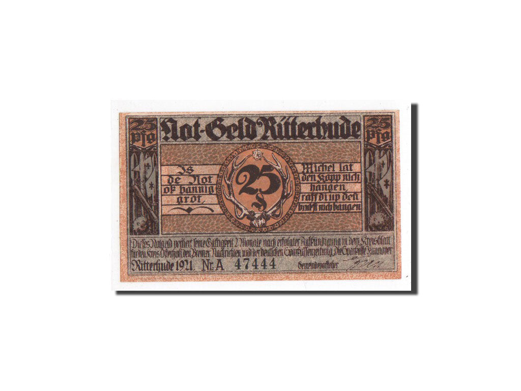 Banknot, Niemcy, Ritterhude, 25 Pfennig, Maison, 1921, Undated, UNC(65-70)