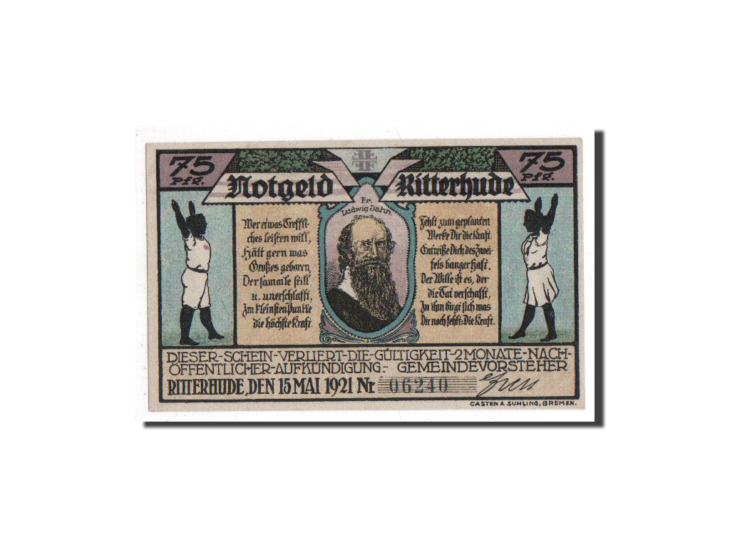 Banknot, Niemcy, Ritterhude, 75 Pfennig, Maison, 1921, 1921-05-15, UNC(65-70)