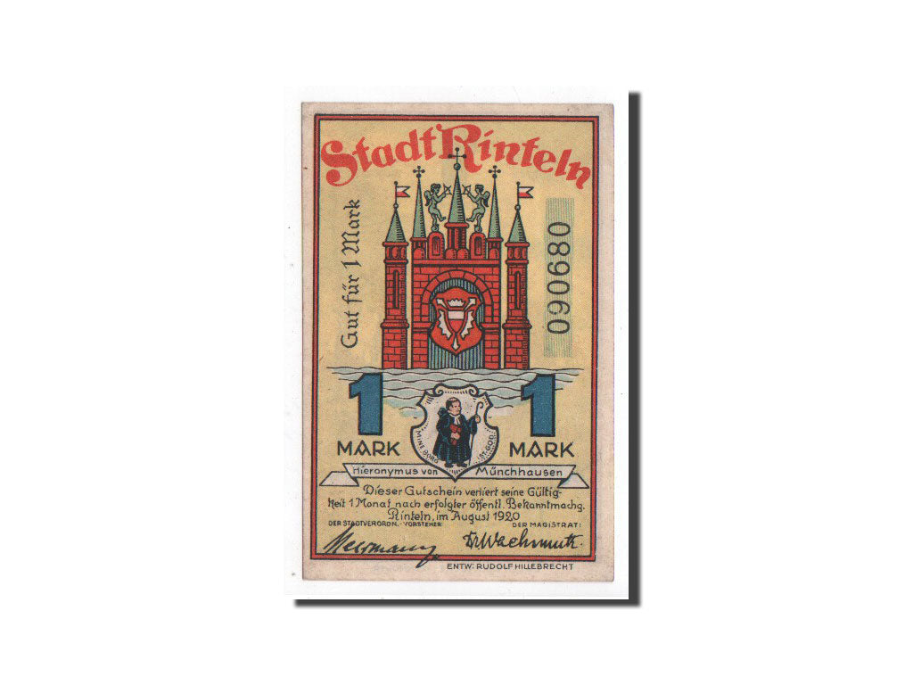 Banknote, Germany, Rinteln, 1 Mark, cavalier, 1920, Undated, UNC(65-70)