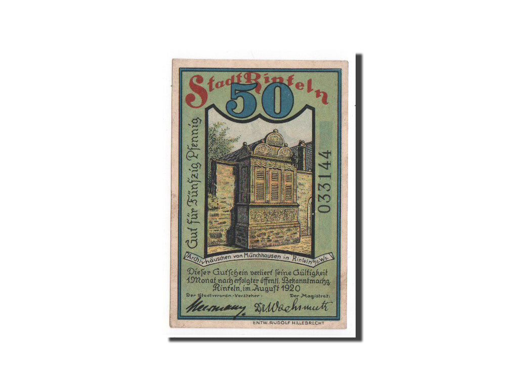 Billete, Alemania, Rinteln, 50 Pfennig, personnage, 1920, Undated, UNC