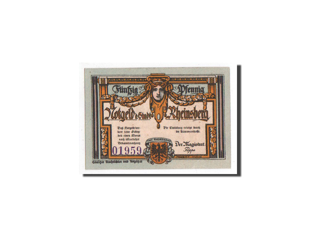 Billet, Allemagne, Rheinsberg, 50 Pfennig, personnage 1, O.D, Undated, NEUF