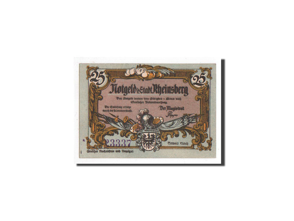 Billet, Allemagne, Rheinsberg, 25 Pfennig, personnage, O.D, Undated, NEUF