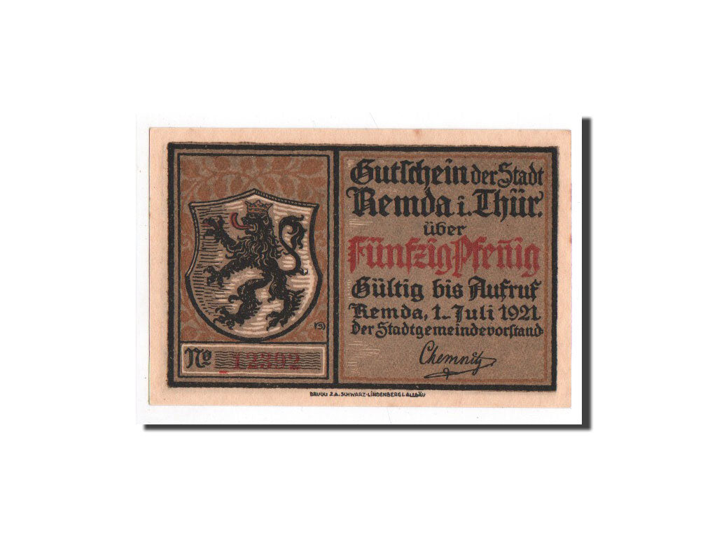 Billet, Allemagne, Remda, 50 Pfennig, chevalier, 1921, 1921-07-01, NEUF