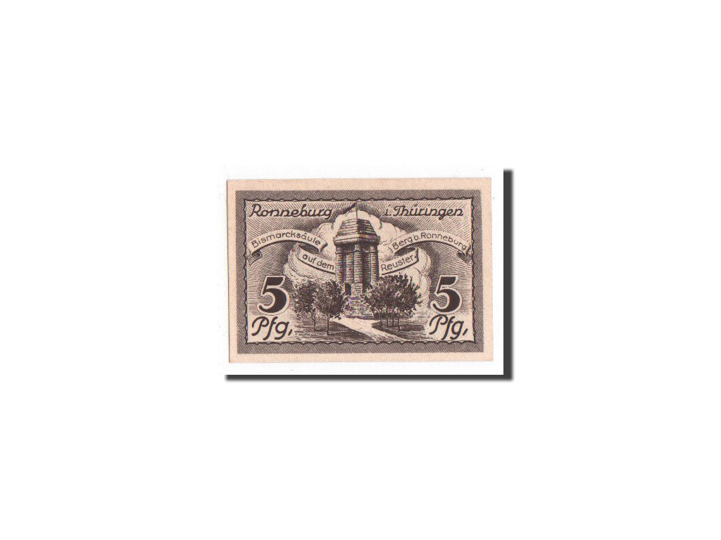 Billet, Allemagne, Ronneburg, 5 Pfennig, Monument, 1921, 1921-05-01, NEUF
