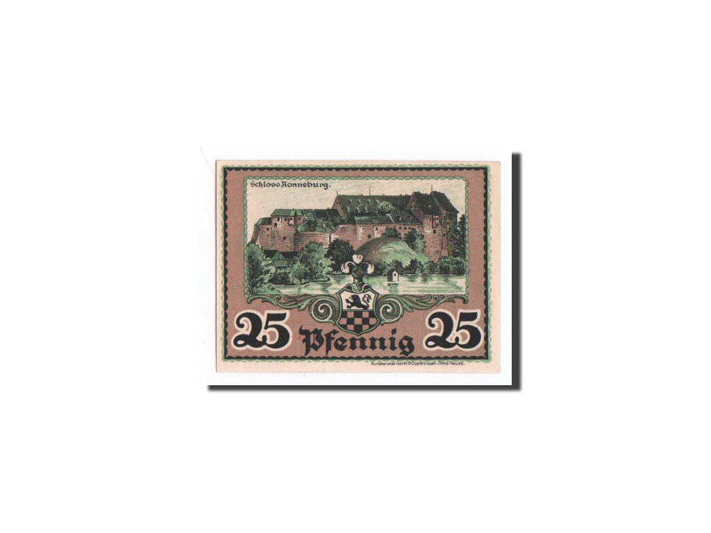 Billet, Allemagne, Ronneburg, 25 Pfennig, Monument, 1921, 1921-05-01, NEUF