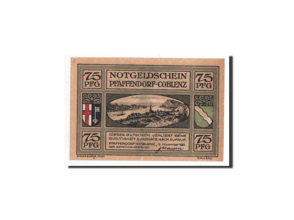 Banknote, Germany, Plaffendorf, 75 Pfennig, carte, 1921, 1921-11-05, UNC(65-70)