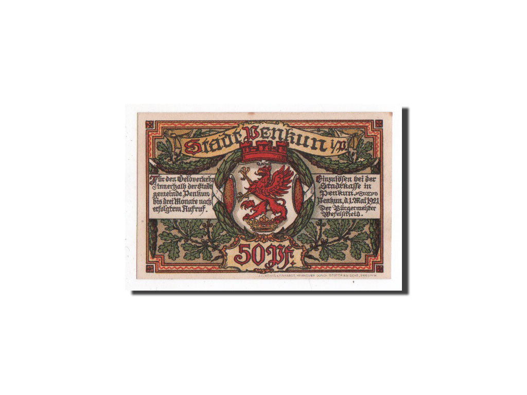 Billet, Allemagne, Penkun, 50 Pfennig, Ecusson, 1921, 1921-05-01, NEUF