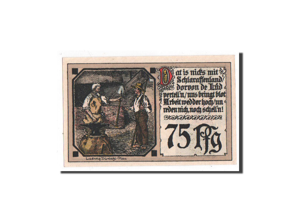 Billete, Alemania, Plau, 75 Pfennig, personnage, O.D, Undated, UNC, Mehl:1061.1