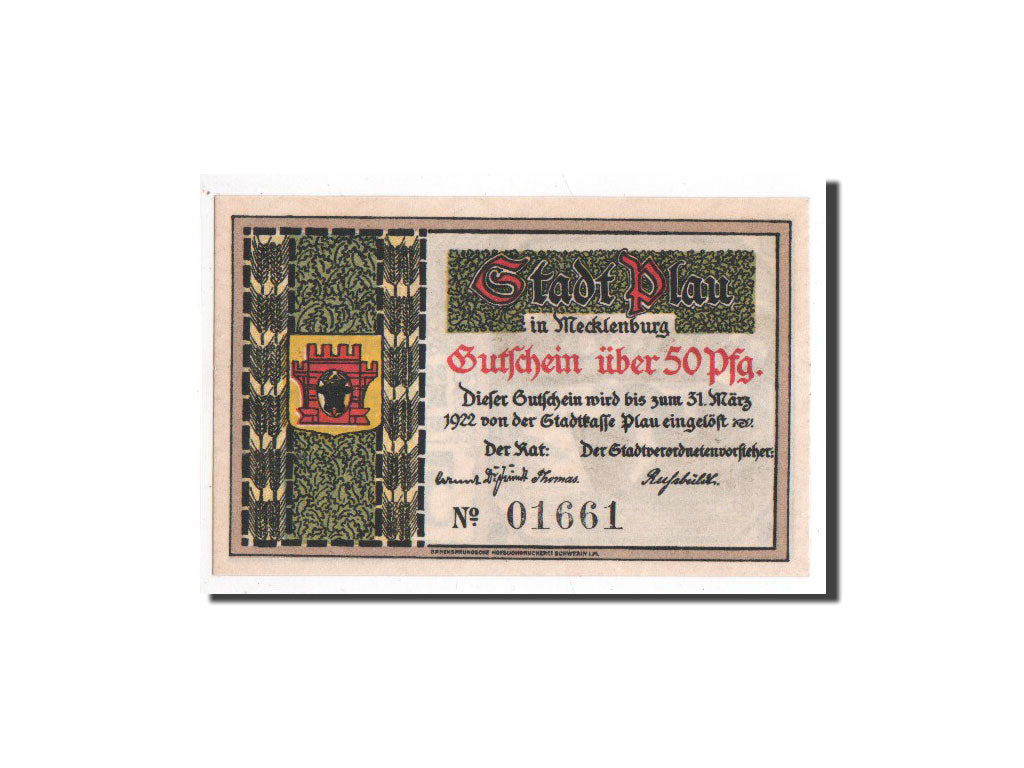 Billet, Allemagne, Plau, 50 Pfennig, personnage, O.D, Undated, NEUF, Mehl:1061.1