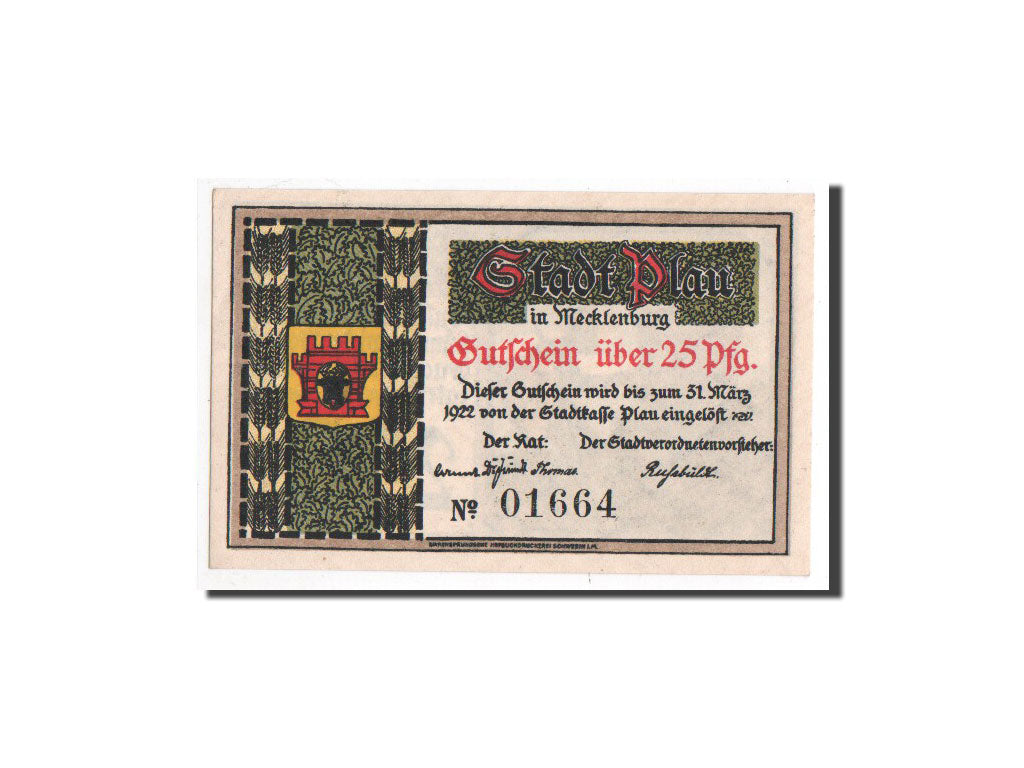 Billete, Alemania, Plau, 25 Pfennig, soldat, O.D, Undated, UNC, Mehl:1061.1