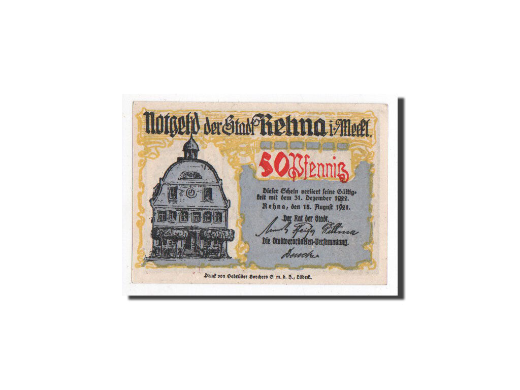Billete, Alemania, Rehna, 50 Pfennig, personnage, 1921, 1921-08-18, UNC