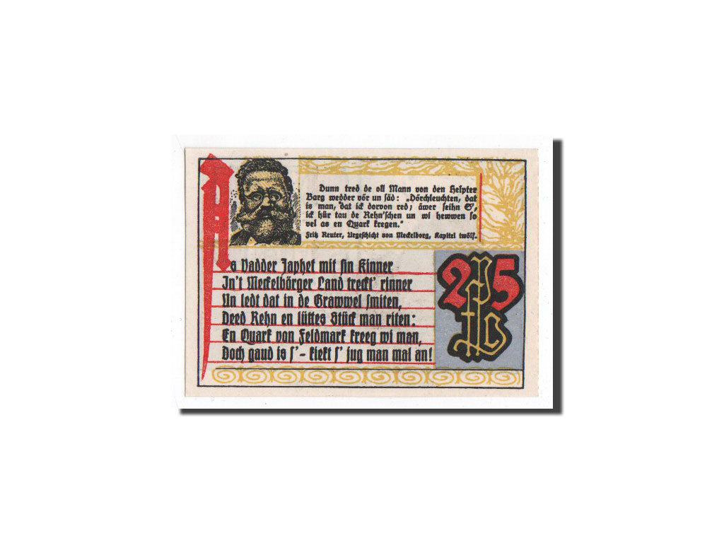 Billete, Alemania, Rehna, 25 Pfennig, personnage, 1921, 1921-08-18, UNC