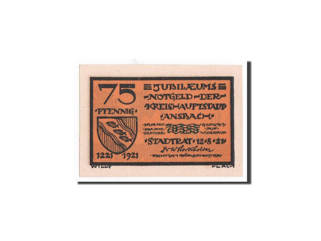 Banknote, Germany, Ansbach, 75 Pfennig, chasseur 1, 1921, 1921-08-12