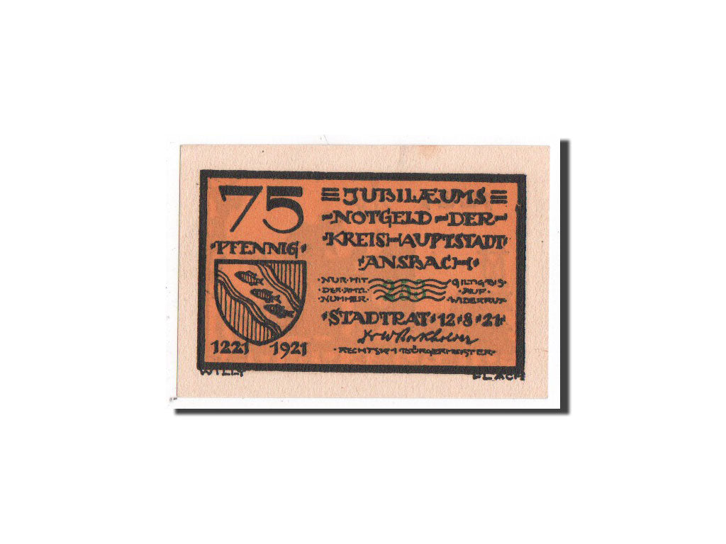 Billet, Allemagne, Ansbach, 75 Pfennig, personnage, 1921, 1921-08-12, NEUF