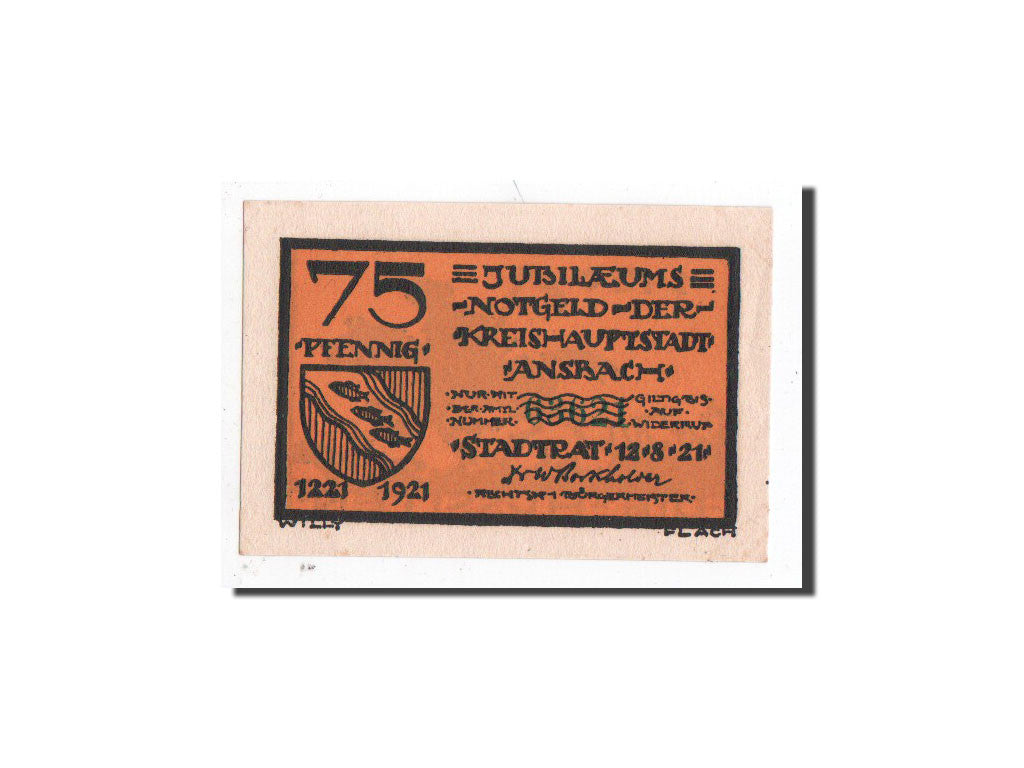 Billet, Allemagne, Ansbach, 75 Pfennig, cavalier, 1921, 1921-08-12, NEUF
