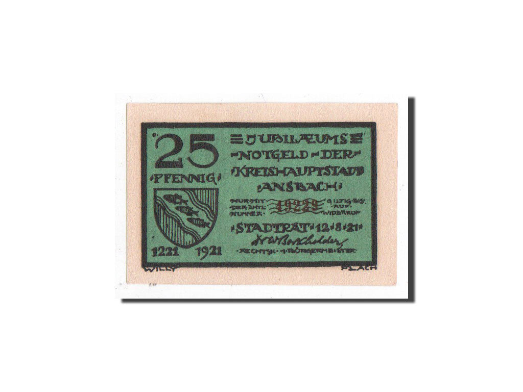 Billet, Allemagne, Ansbach, 25 Pfennig, personnage 2, 1921, 1921-08-12, NEUF