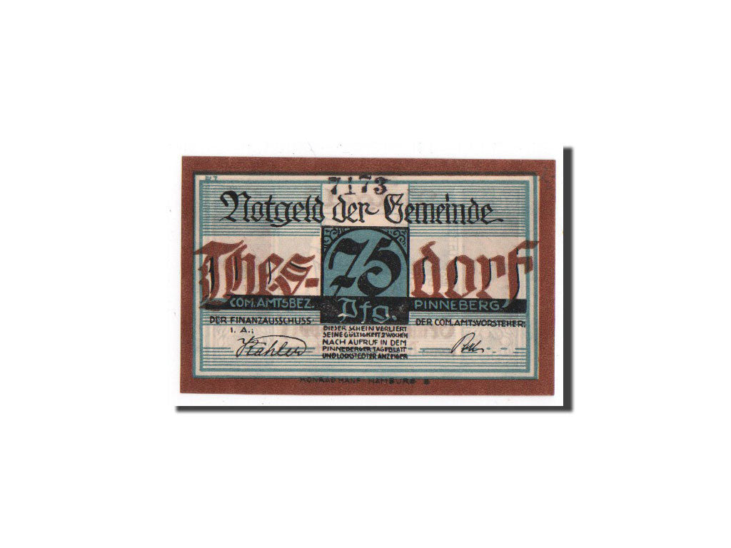 Billet, Allemagne, Thesdorf, 75 Pfennig, boulanger, O.D, Undated, NEUF