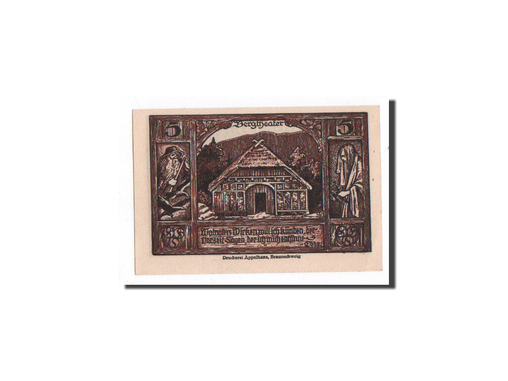 Biljet, Duitsland, Thale a.Harz Stadt, 5 Pfennig, Maison, 1921, Undated, NIEUW