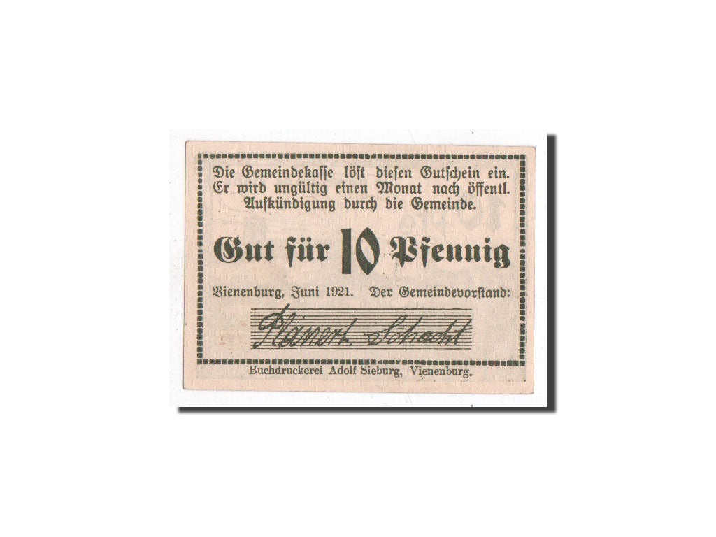 Billet, Allemagne, Vienenburg am Harz, 10 Pfennig, paysage, 1921, Undated, NEUF