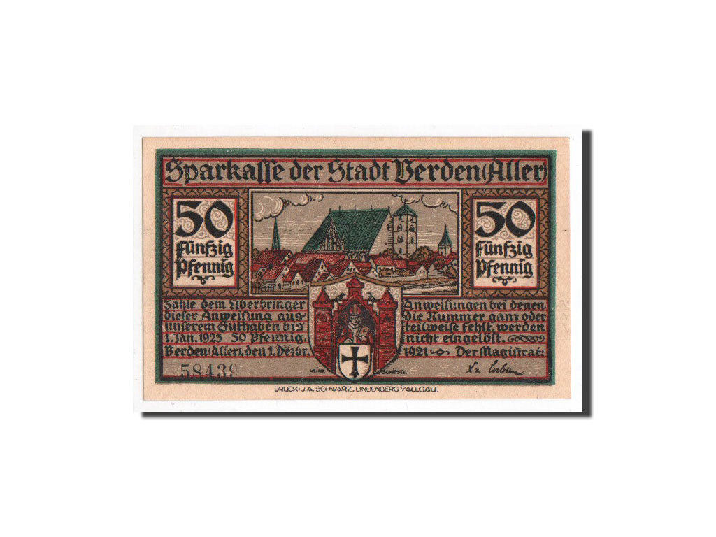 Banknote, Germany, Verden a.d Aller, 50 Pfennig, personnage, 1921, 1921-12-01
