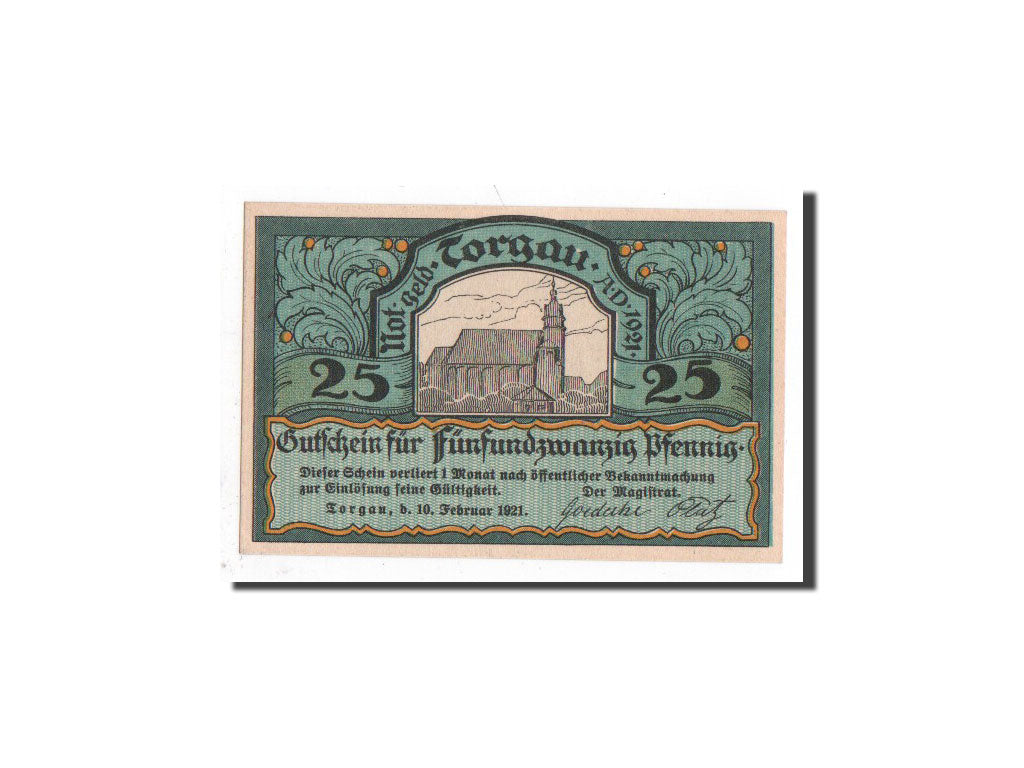 Billet, Allemagne, Torgau, 25 Pfennig, chevalier, 1921, 1921-02-10, NEUF