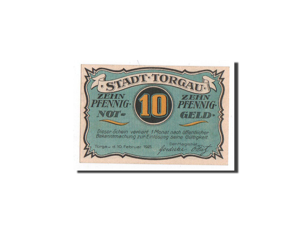 Banknote, Germany, Torgau, 10 Pfennig, chevalier, 1921, 1921-02-10, UNC(65-70)