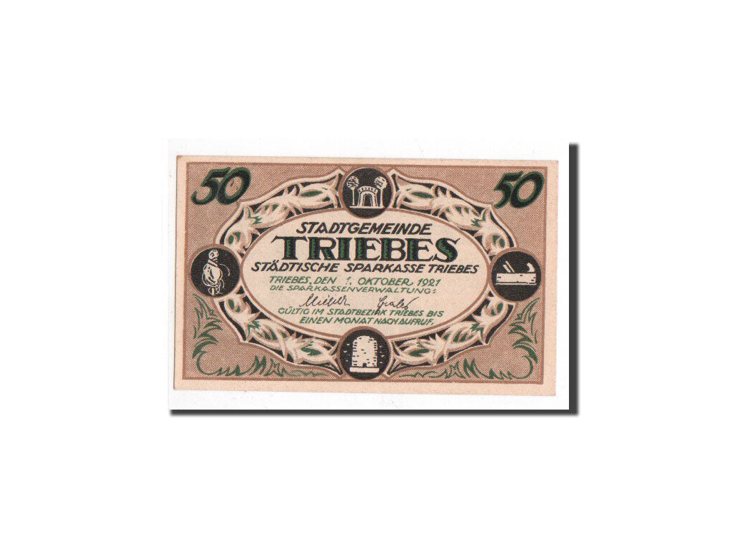 Billet, Allemagne, Triebes, 50 Pfennig, Eglise, 1921, 1921-10-01, NEUF