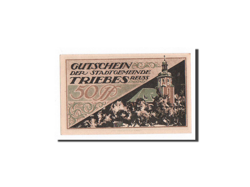 Billet, Allemagne, Triebes, 50 Pfennig, Eglise, 1921, 1921-10-01, NEUF