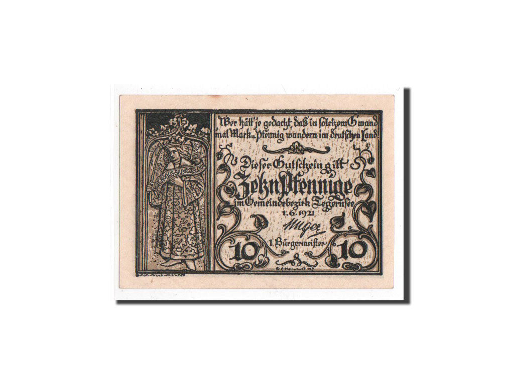 Banknote, Germany, Tegernsee, 10 Pfennig, paysage, 1921, 1921-06-01, UNC(65-70)