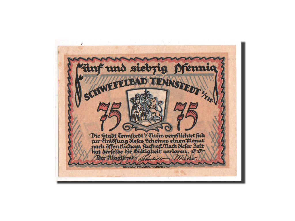 Biljet, Duitsland, Tennstedt, 75 Pfennig, Eglise, O.D, Undated, NIEUW, Mehl:1314