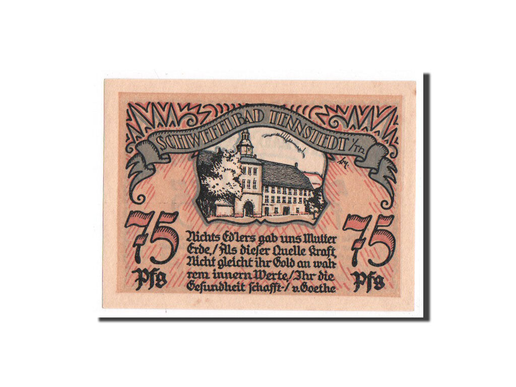 Biljet, Duitsland, Tennstedt, 75 Pfennig, Eglise, O.D, Undated, NIEUW, Mehl:1314