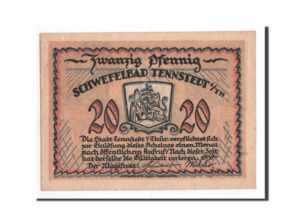 Biljet, Duitsland, Tennstedt, 20 Pfennig, Eglise, O.D, Undated, NIEUW, Mehl:1314