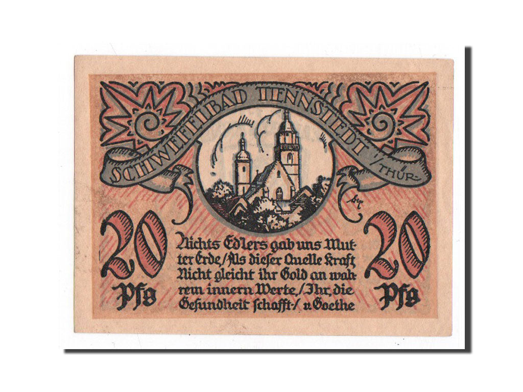 Biljet, Duitsland, Tennstedt, 20 Pfennig, Eglise, O.D, Undated, NIEUW, Mehl:1314