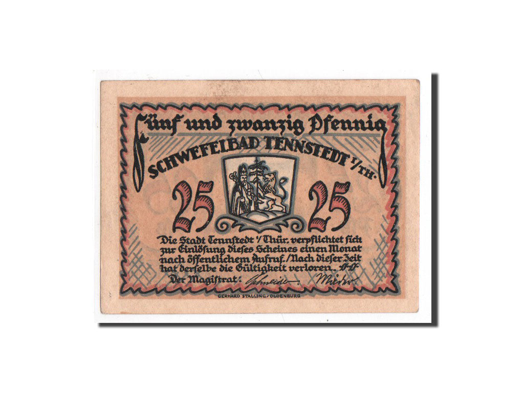 Billet, Allemagne, Tennstedt, 25 Pfennig, Batiment, O.D, Undated, NEUF