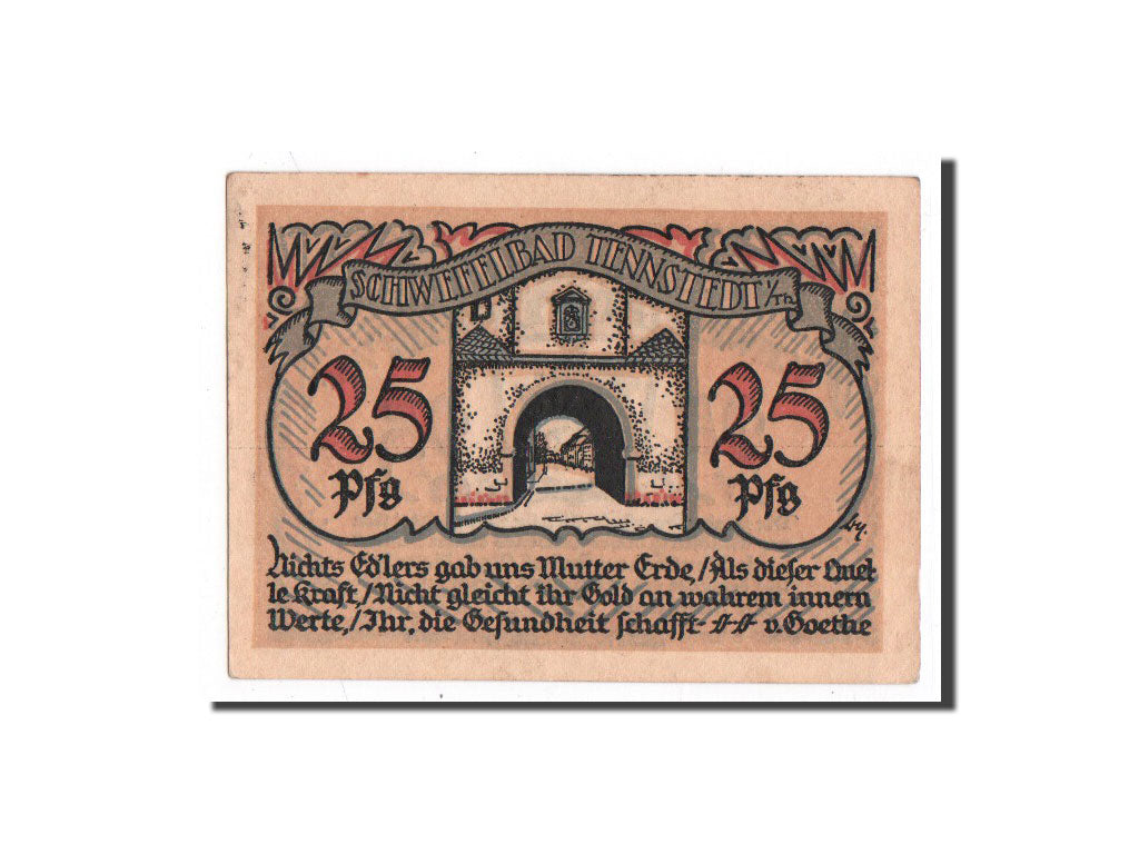 Billet, Allemagne, Tennstedt, 25 Pfennig, Batiment, O.D, Undated, NEUF