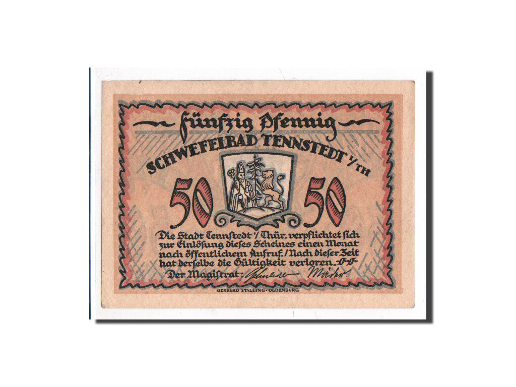 Billet, Allemagne, Tennstedt, 50 Pfennig, Maison, O.D, Undated, NEUF, Mehl:1314