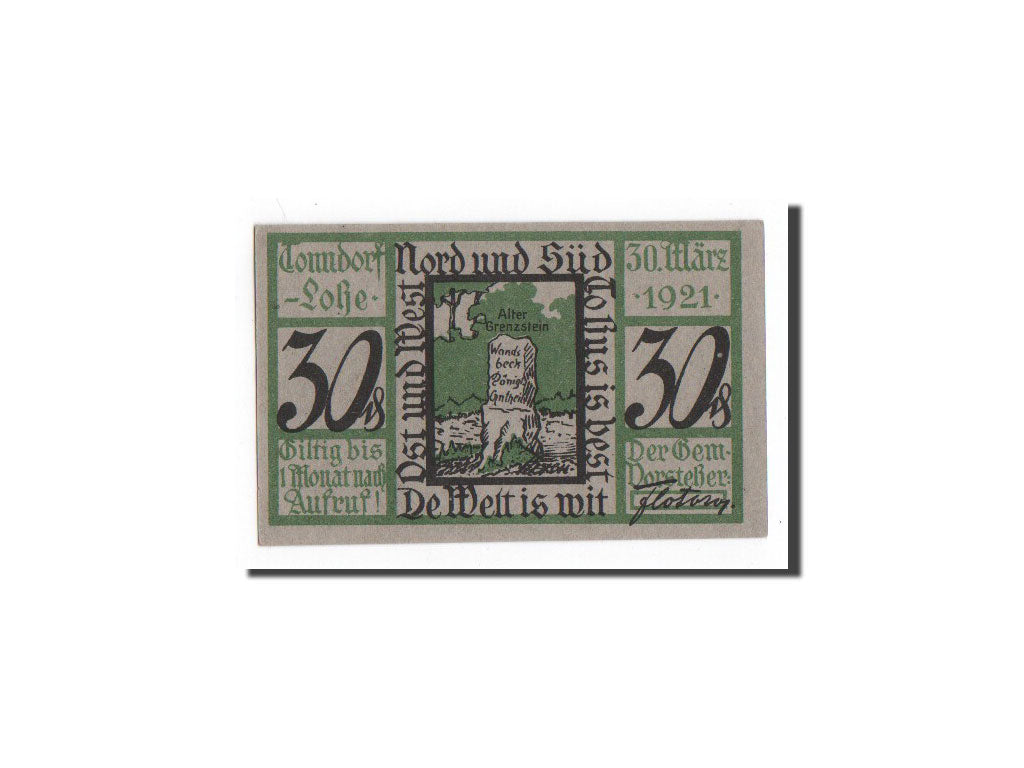 Billet, Allemagne, Tonndorf - Lohe, 30 Pfennig, Monument, 1921, 1921-03-30