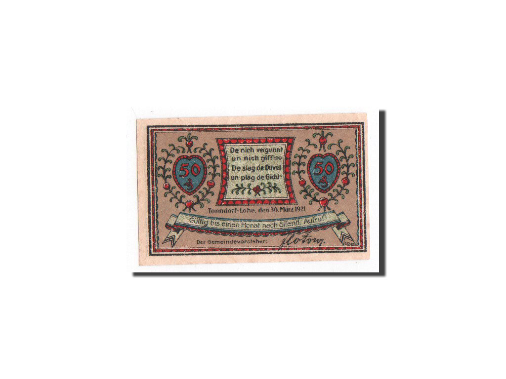 Billet, Allemagne, Tonndorf - Lohe, 50 Pfennig, paysage, 1921, 1921-03-30, NEUF