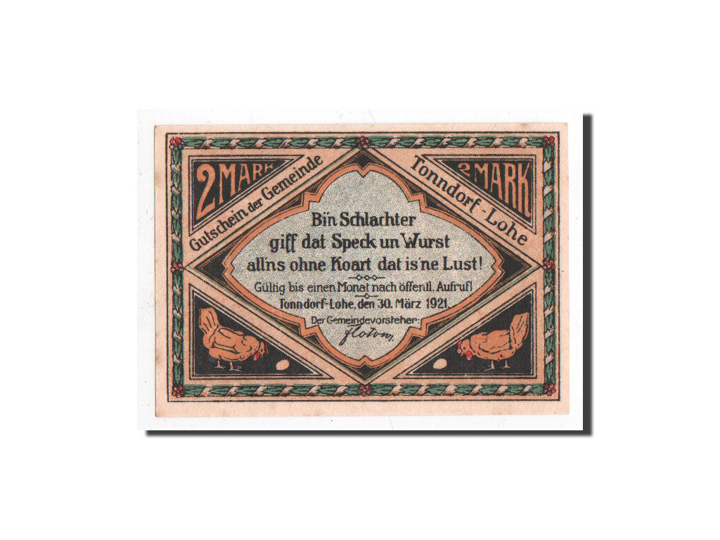 Billete, Alemania, Tonndorf - Lohe, 2 Mark, personnage, 1921, 1921-03-30, UNC