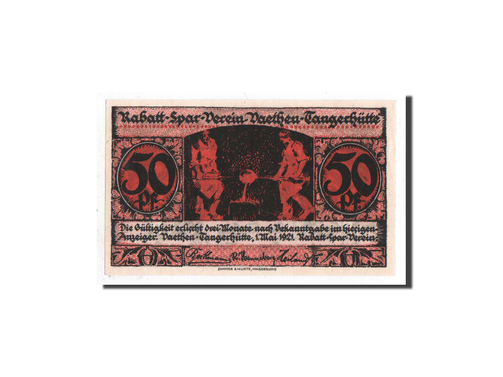 Banknote, Germany, Vaethen-Tangerhütte, 50 Pfennig, Monument, 1921, 1921-05-01