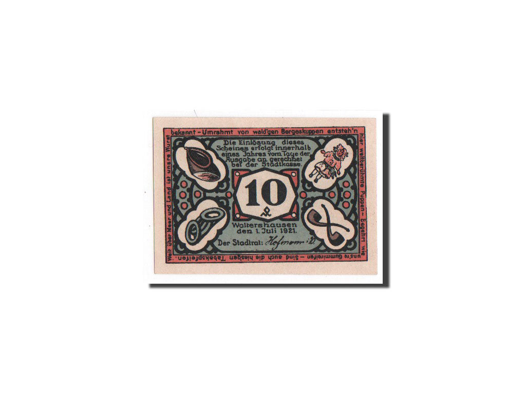 Billet, Allemagne, Waltershausen, 10 Pfennig, Objets, 1921, 1921-07-01, NEUF