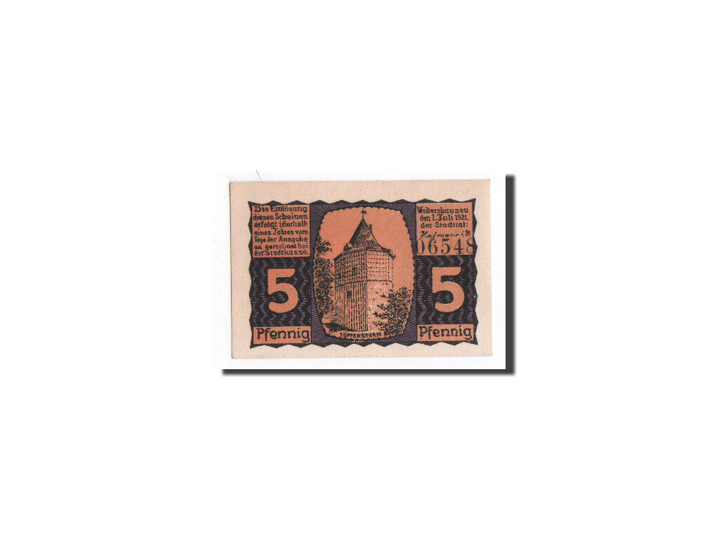 Billet, Allemagne, Waltershausen, 5 Pfennig, Monument, 1921, 1921-07-01, NEUF