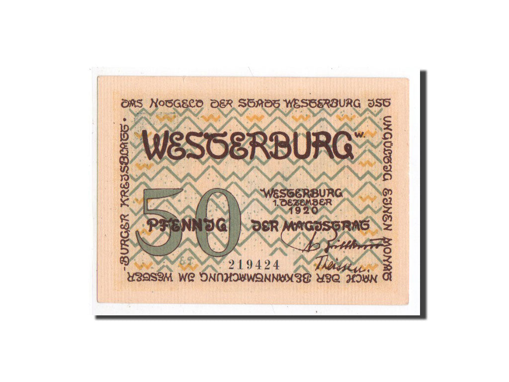 Banknot, Niemcy, Westerburg, 50 Pfennig, Eglise, 1920, Undated, UNC(65-70)