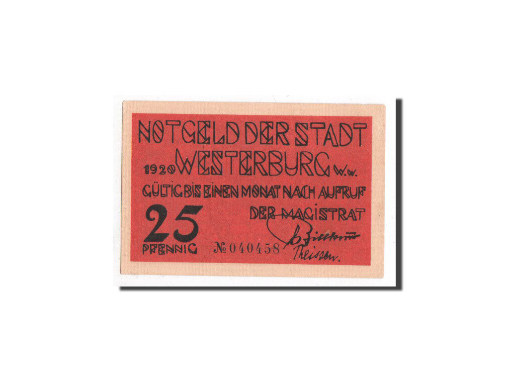 Banknote, Germany, Westerburg, 25 Pfennig, Fleur, 1920, Undated, UNC(65-70)