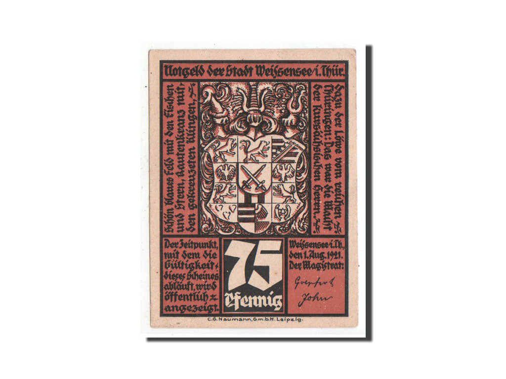 Banknote, Germany, Weissensee i Thür., 75 Pfennig, Eglise, 1921, Undated