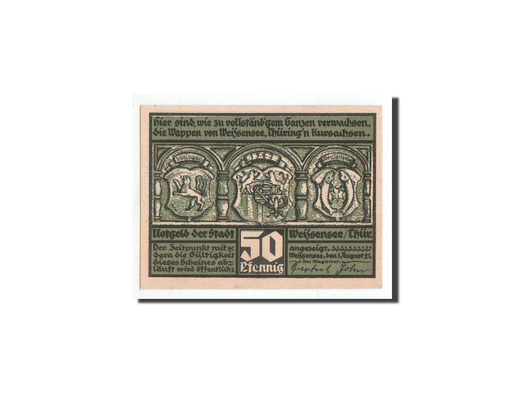 Banconote, Germania, Weissensee i Thür., 50 Pfennig, Eglise, 1921, Undated